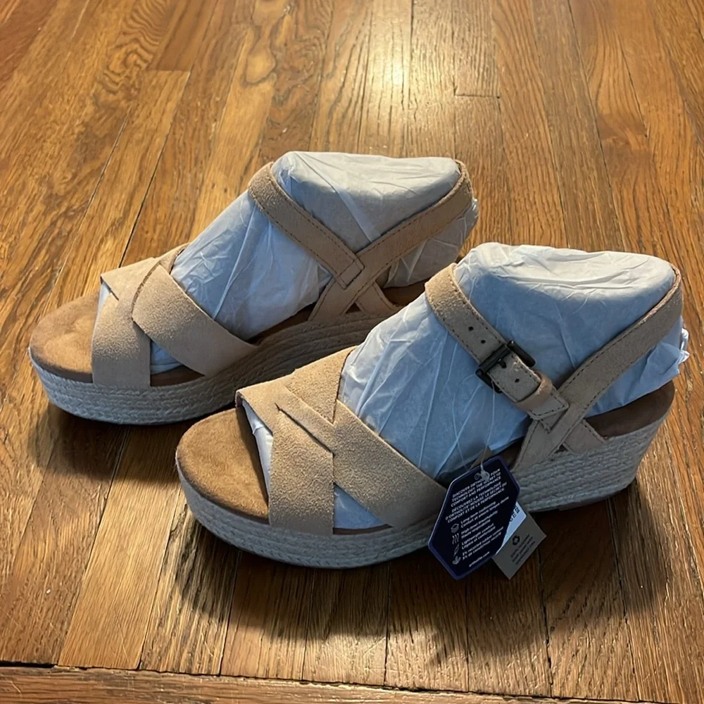 Tom's Willow Platform Sandal Honey Suede Beige size 7.5 - Picture 3 of 9